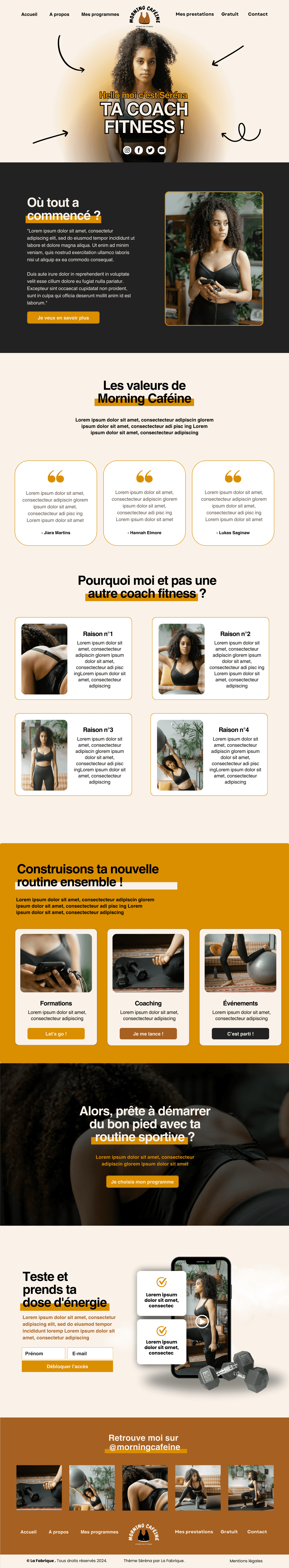 Page À propos du modèle de site Séréna pour coachs sport, yoga et bien-être