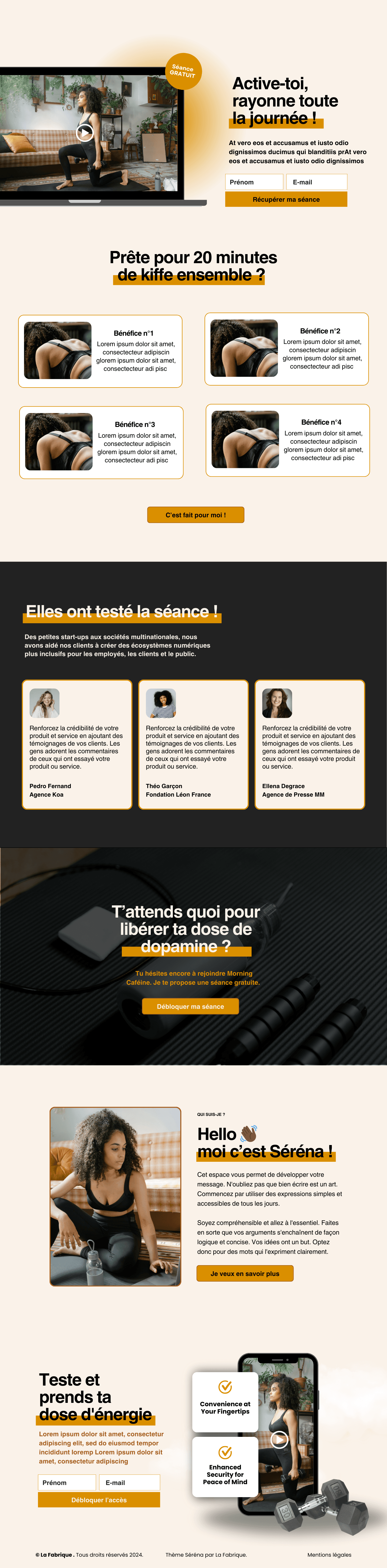 Page Freebie du modèle de site Séréna pour coachs sport, yoga et bien-être
