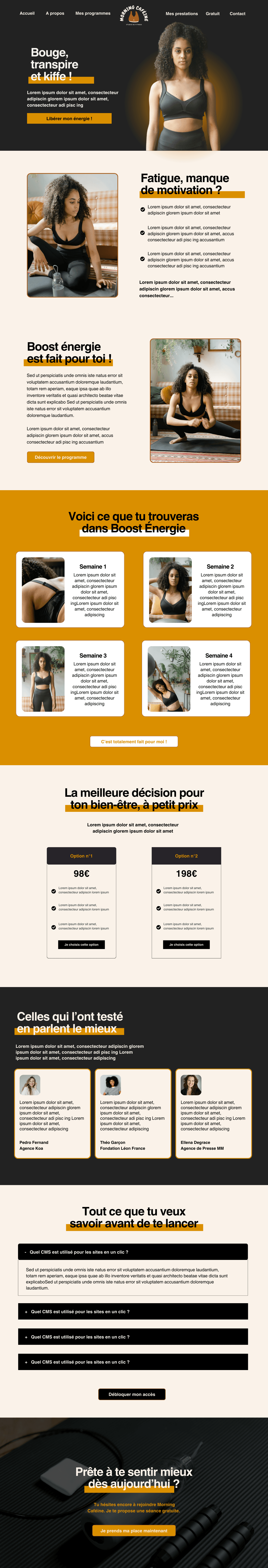 Page Programme en ligne du modèle de site Séréna pour coachs sport, yoga et bien-être