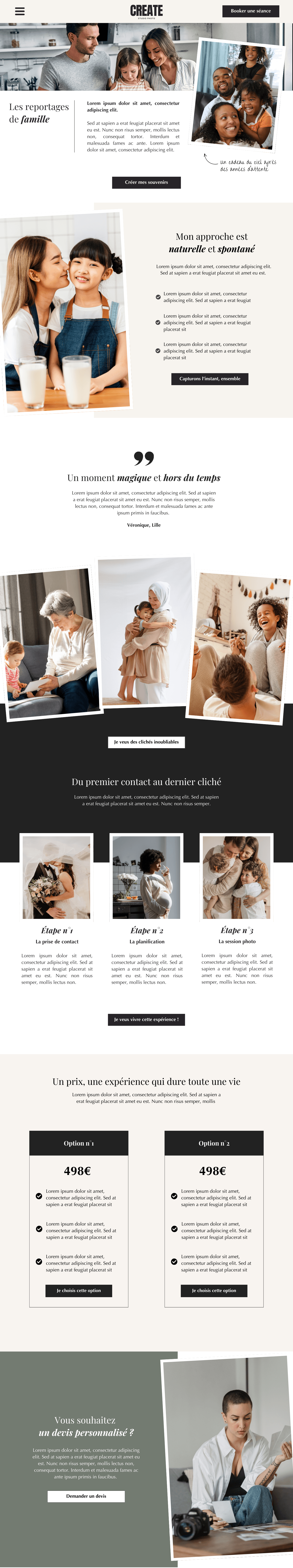 Page Shooting du thème Imani, site clé en main pour photographes et vidéastes