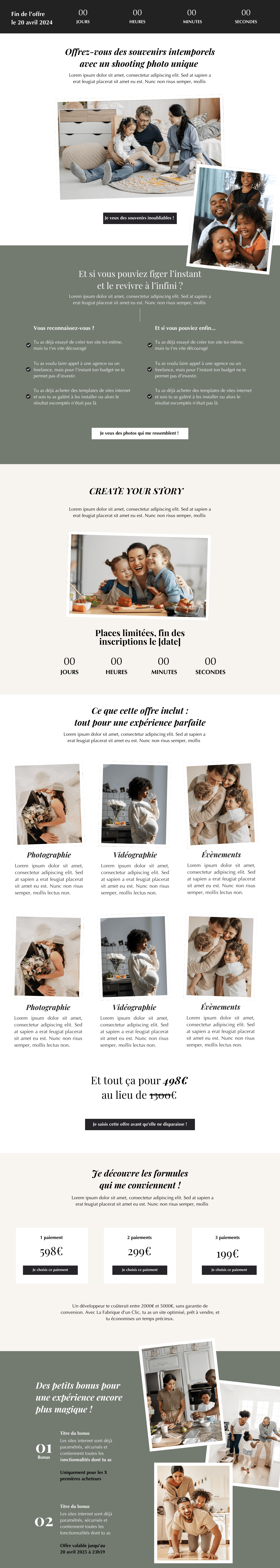 Page de vente du thème Imani, site clé en main pour photographes et vidéastes