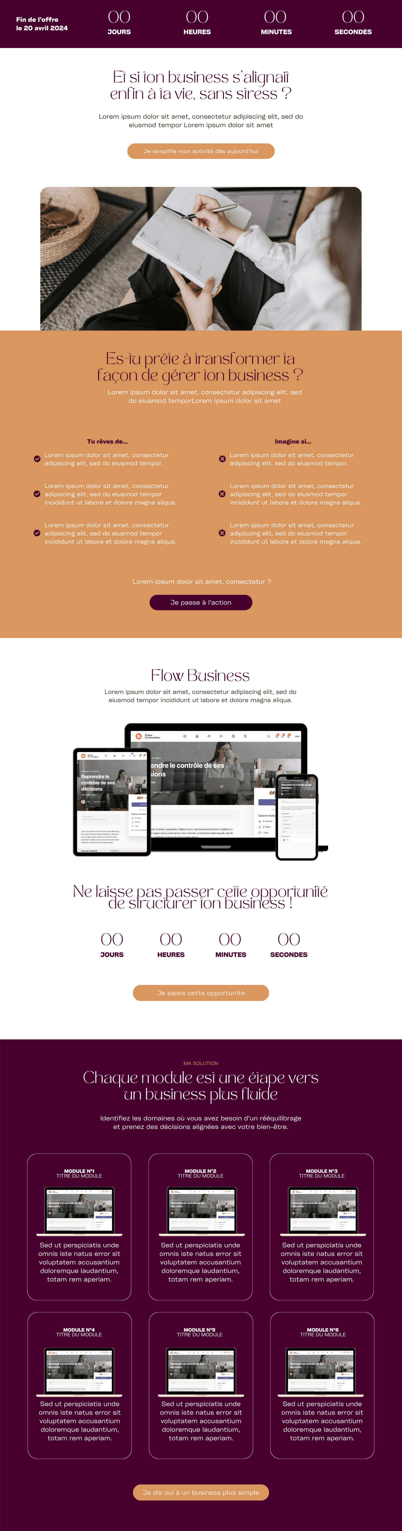 Page de vente du modèle de site Michelle pour coachs bien-être et thérapeutes