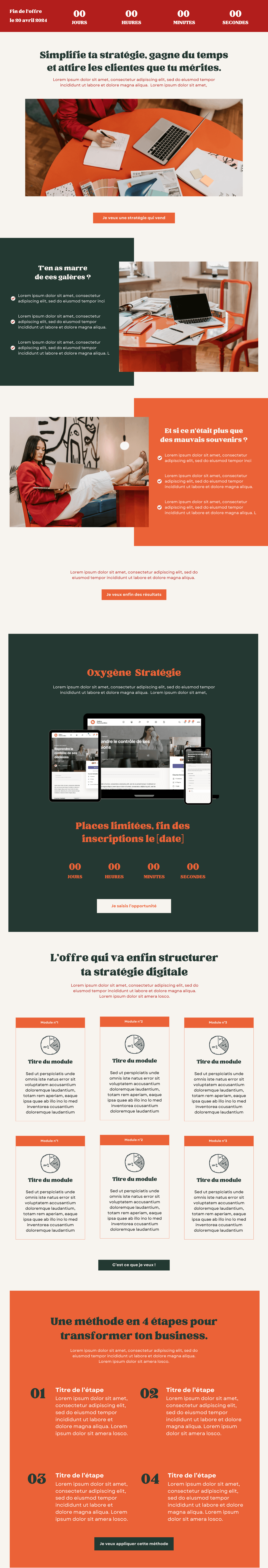 Page de vente du thème Olivia – modèle de site web pensé pour coachs et consultantes, avec une structure claire pour présenter une offre et inciter à l’achat.