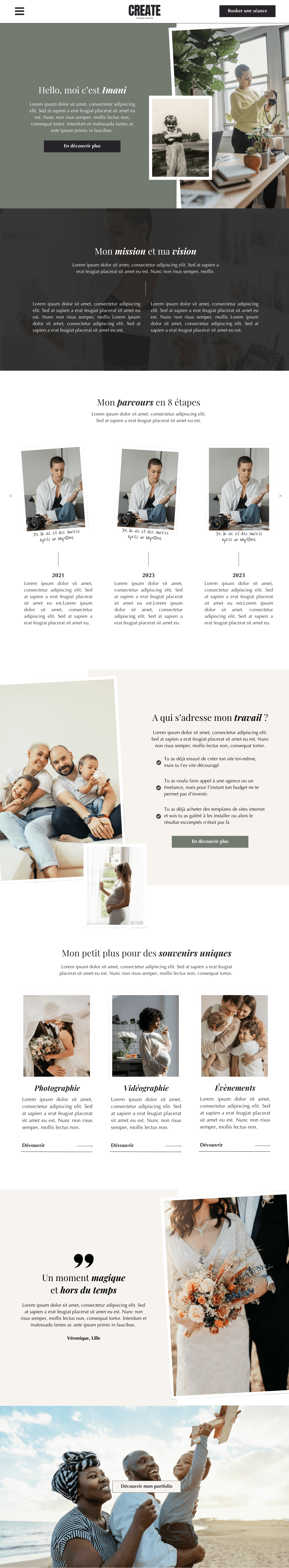 Page À propos du thème Imani, site clé en main pour photographes et vidéastes