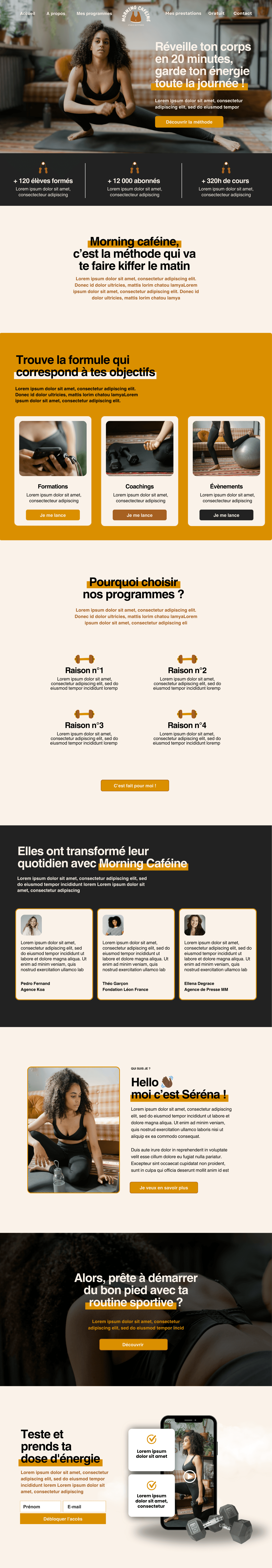 Maquette du modèle de site Séréna pour coachs sport, yoga et bien-être – La Fabrique