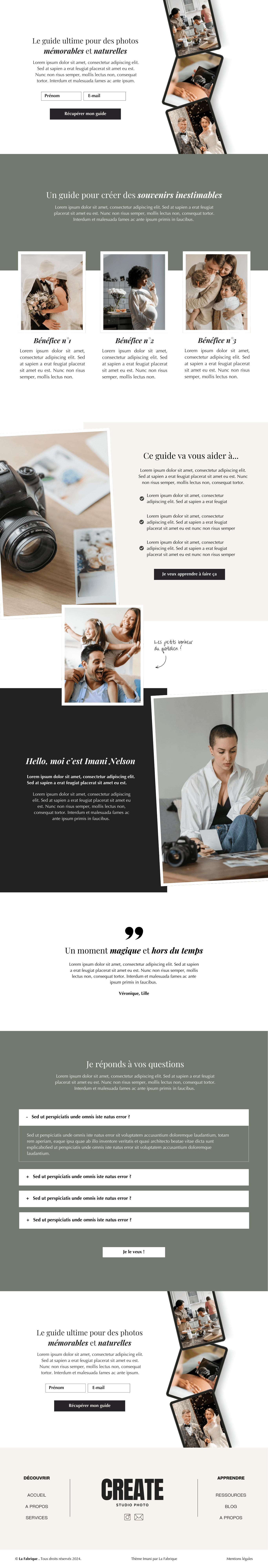 Landing page du thème Imani, site clé en main pour photographes et vidéastes