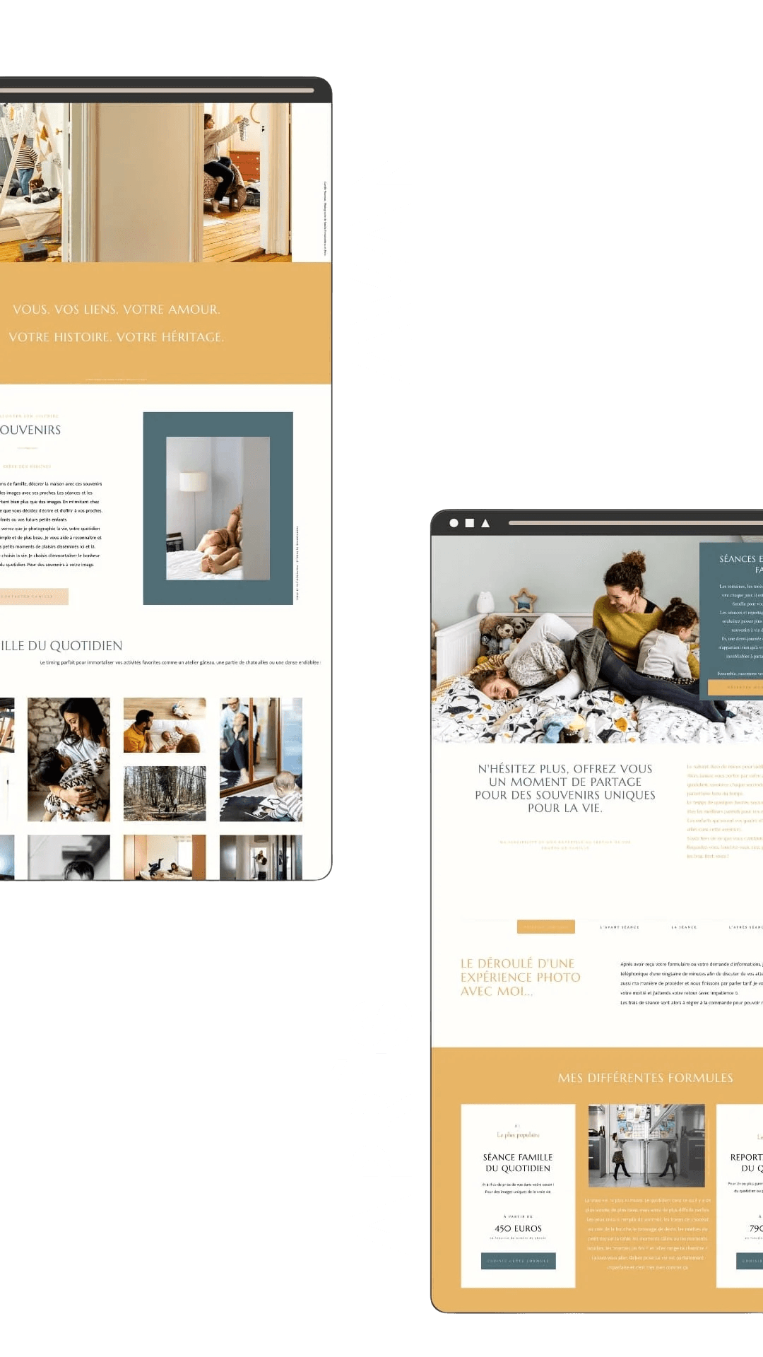Refonte du site internet de Camille : exemple avant/après pour une navigation plus claire et une expérience client optimisée.